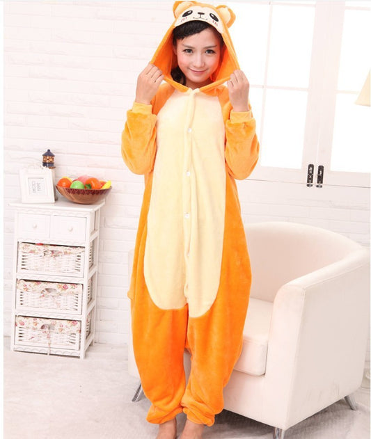 Autumn And Winter Cute Cartoon Animal One Piece Pajamas Men's And Women's Home Service