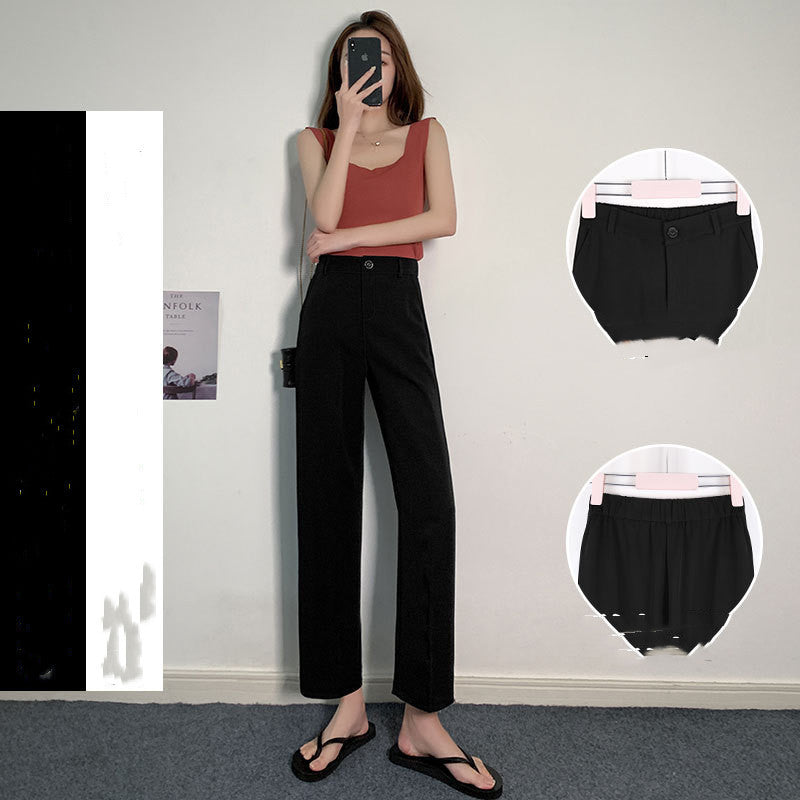 Summer Thin Mopping High Waist Drape Black Wide-leg Trousers