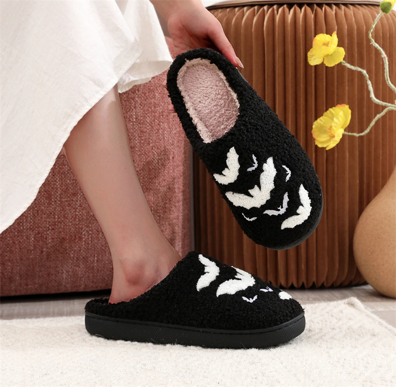 Funny Bat Slipper Halloween Pumpkin Flat Indoor House Shoes For Women Men Soft Plush Cozy Horror Fashion Halloween Gifts