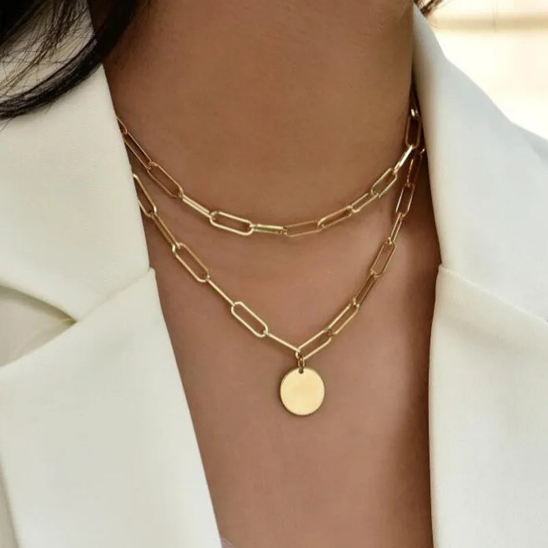 Luxama Round Charm Layered Necklace