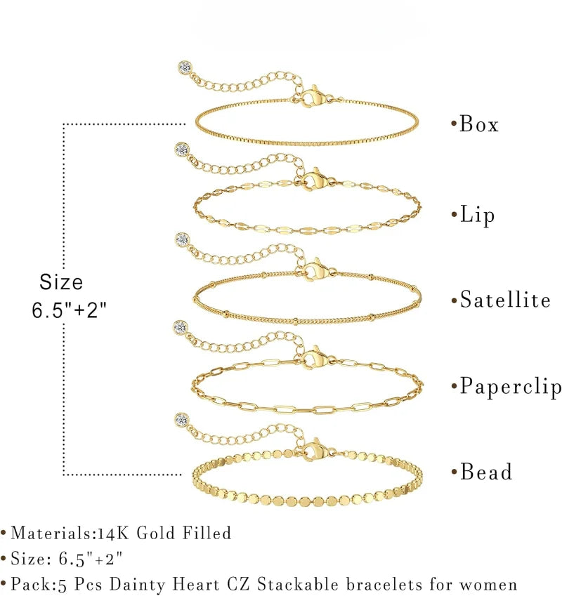 Luxama 14K Dainty Gold Stackable Bracelet