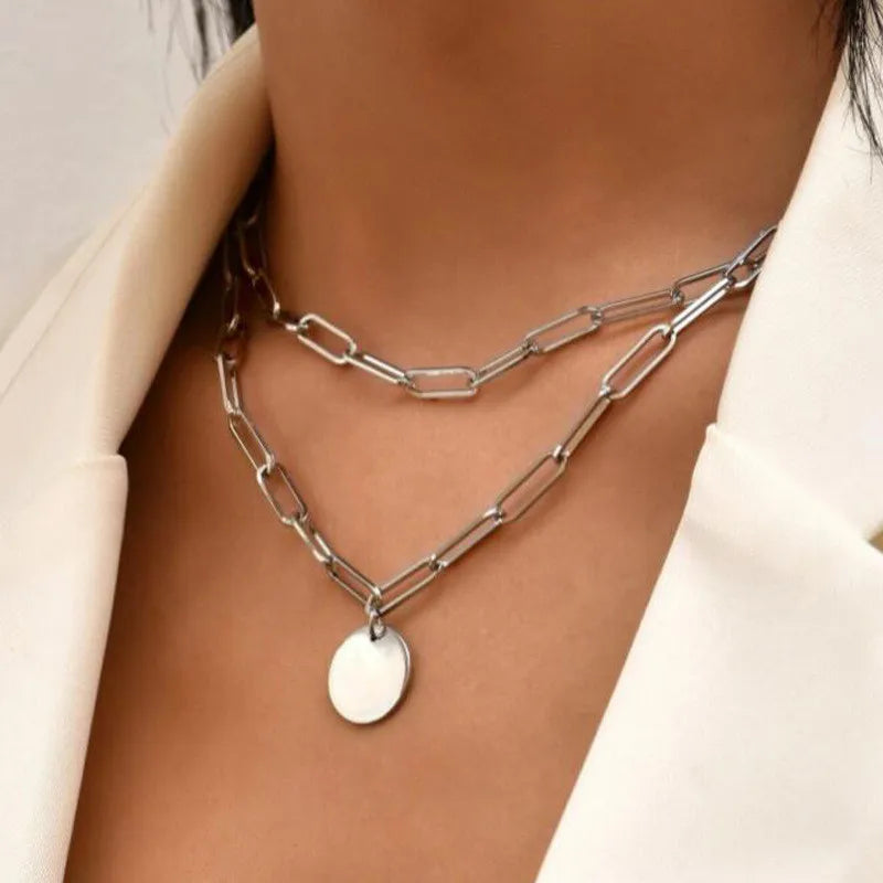 Luxama Round Charm Layered Necklace