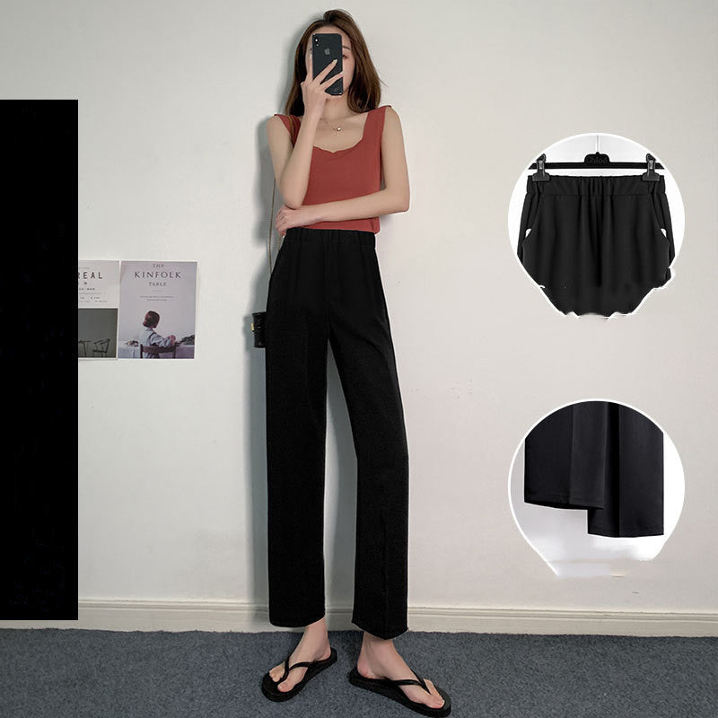 Summer Thin Mopping High Waist Drape Black Wide-leg Trousers